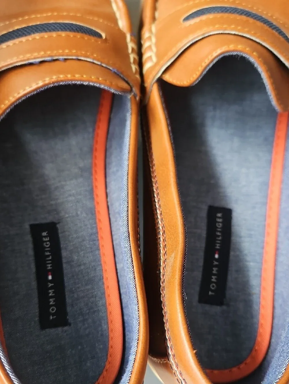 Men's Tommy Hilfiger Tan Leather Slip-On Loafers with Navy Detail